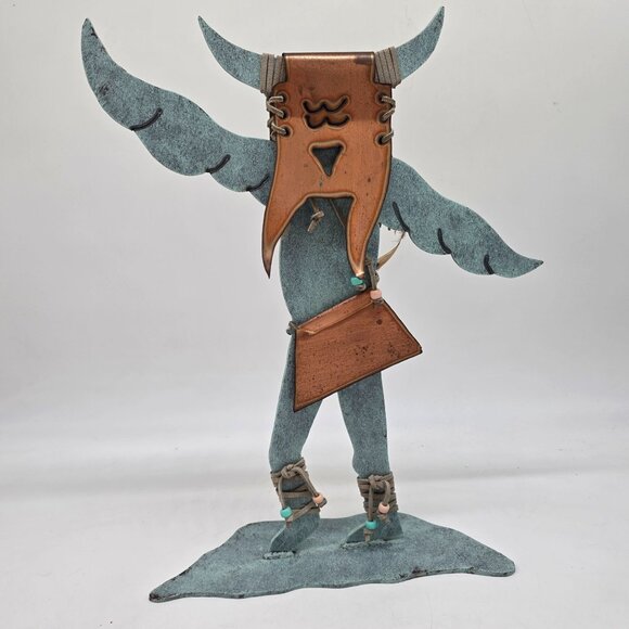 Metal Buffalo Dancer Native American Figure Decor Copper & Turquoise Finish - Picture 1 of 12